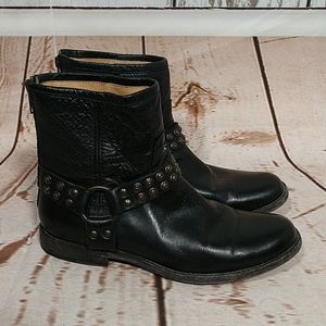 Frye 4001 Black Leather Zip Moto Riding Boots